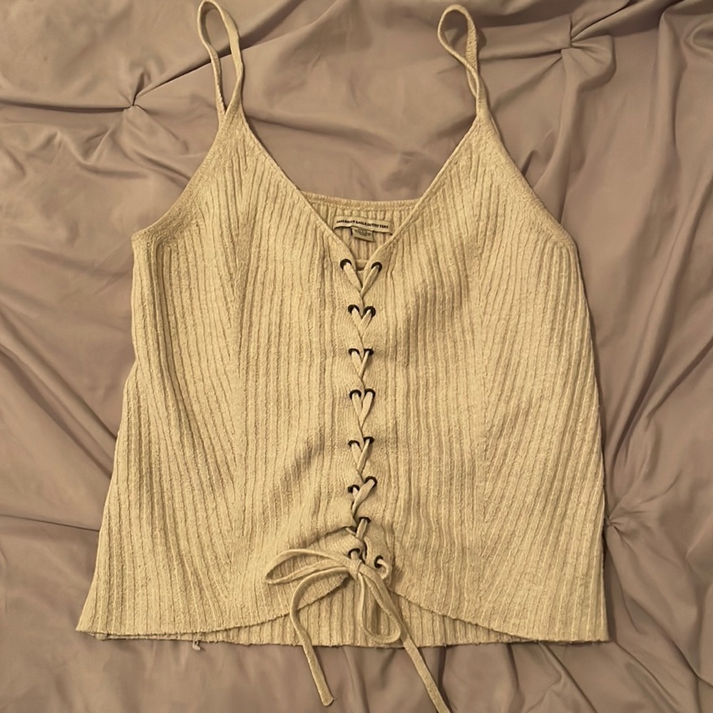 knit lace up tank